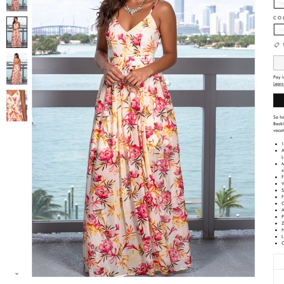 Miss Avenue Ivory Floral Tropical Maxi Dress - Size Small - Picture 3 of 11